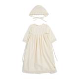 Paz Rodriguez Cotton Embroidered Christening Gown With Bonnet (1-12 Months) - beige - 6 mths
