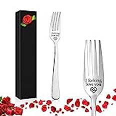 Yueshop Stainless Steel Engraved Fork,Personalized Letter Dinner Fork-I Forking Love You,Unique Carving Fork with Luxury Box Best Gifts for Christmas Valentine's Day Gifts for Boyfriend, Girlfriend