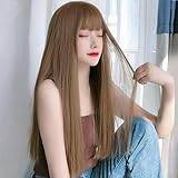 Wig Female Long Hair Natural Full Headband Brown Long Straight Hair Natural Air Bangs Headband Style