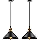 Black Battery Operated Pendant Light Not-Hardwired Fixtures Set of 2,Battery Powered Pendant Lamp with Remote Control Dimmable Lighting，Hanging Ceiling Light（Included Bulb and Charging Cable）