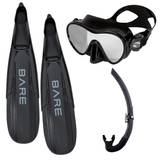 Bare Sport Mask, Bare Predator Fins and IST Foldable Snorkel Freediving Mask, Snorkel, Fin, Set - 2XL (mens 12-13)
