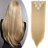 S-noilite 17-26 Inches(43-66cm) 8pcs Long Full Head Clip In Hair Extensions Extension Sexy Lady Fashion Choice 60 Colours (23 Inches-Straight, Golden mix bleach blonde)