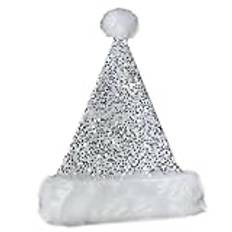 Fahoujs Christmas Santa Hat Sequins And White Furry Brim For Christmas Parties Dress Up Cosplay Sequins Studded Santa Hat Men