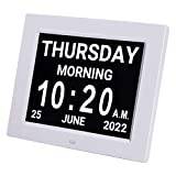 Gaclöz Day Clock 8 Inch Extra Large Impaired Vision Digital Clock with Non-Abbreviated Day & Month Auto Dimmable Dementia Alarm Clock with Remote Control