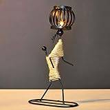 Brass Taper Candle Holder,Girl Shape Hemp Rope Candle Holder Wrought Iron Artistic Candelabrum for Bar Decoration Dining Room Table(E)