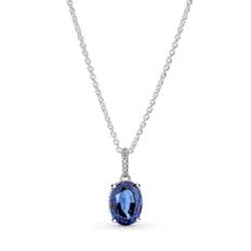 Pandora Sparkling Statement Halo Pendant Necklace - Sterling Silver / Blue