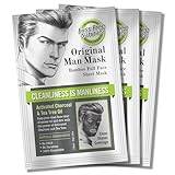 Fuss Free Naturals Sheet Face Mask for Men, Mens Skincare Bamboo Sheet Mask, Cleanse and Detox With Tea Tree + Activated Charcoal, For Clean Shaven Men - Pack of 3 Sachets