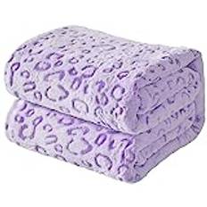 FY FIBER HOUSE Flannel Fleece Throw Microfiber Blanket with 3D Cheetah Print, 90"X90", Purple