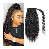 Ponytail Extension 12-26" Kinky Curly Ponytail Human Hair Ponytail for Black Women Curly Wrap Around Ponytail Hair Piece Clip In Human Hair Extension Natural Black Hair Extensions Ponytail (Color : K