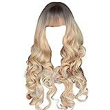 Synthetic Wigs with for Women 26 Inch White Blonde Long Wavy Long Curly Hair Fashion Sexy Beautiful For Everyday Party Cosplay Ladies Wig Long Hair Silk Bonnet for Sleeping (a-White Gold, One Size)