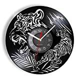 Wall Clock 12 inch Silent Non Ticking Tiger Gramophone Record Wall Clock King Of Forest Claws Scratch Animals Modern Wall Watch Carved Hanging Art
