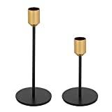 2Pcs Candlestick Taper Holders Dinner Candle Holder Candelabrum Iron Metal Candelabras Chamberstick Candlelight Stand for Valentine Christmas Halloween Dining Room Wedding Decoration (Black+Gold)