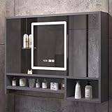 ZOUTYI Bathroom Cabinet with LED Lighting and Mirror Anti-Fog Wall Mounted Bathroom Mirror Cabinet with Towel Rack Touch Medicine Cabinet with Open Storage 3 Doors (Color: