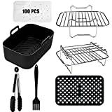 Dual Air Fryer Accessories, 7 PCS Double Basket AirFryer Silicone Pot Paper Liner Disposable Grilling Rack Set Compatible with Ninja Foodi, Tower, Instant Salter Dual Zone Air Fryers 7.6L-9.6L