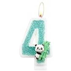 Panda Happy Birthday Cake Topper Number 4 Candle, Panda Bear Bamboo 4th Birthday Cake Decoration Animals Theme Party Supplies for Boys Girls Kids (4th Green)