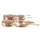 Mauviel M'200 B 2mm Polished Copper & Stainless Steel 10-Piece Cookware Set With Brass Handles, Made In France