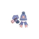 2 pieces Girls Cold Weather Accessories Sets Thermal Knit Crochet Thick Fluffy Pom Bobble Hat Scarf and Gloves Set for Toddler Kids Aged 2-6(Cat-blue,