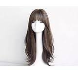Porosity 55cm/21.6''Brown Long Layered Wig with Bangs Wigs for Women Synthetic Heat Resistant Natural Looking Hair Wig Durability