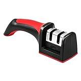 Professional Knife Sharpener, Premium Two Stages Manual Knife Sharpener with Non-Slip and Ergonomic Design (Red)