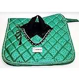 Amidale Pro Sport Luxury Floral Synthetic Leather Dressage Saddle Pads Numnah with Matching Ear Net JADE GREEN