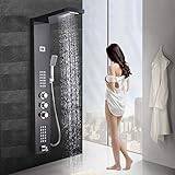 Black Nickel Rainfall Waterfall Shower Panel Massage Jets Shower Column Thermostatic Mixer Shower Faucet Tower Shower Tub Spout,Black Bronze,Brushed Nickel