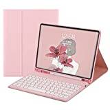 Keyboard Case for Galaxy Tab S8 & Tab S7 11 inch (SM-X700/X706/T870/T875/T878) - Slim Leather Folio Cover with S Pen Holder - Magnetically Wireless Detachable Keyboard - Round Keys (Pink)
