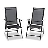 PHIVILLA Garden Patio Chairs Sets of 2 Foldable Garden Cahirs with Aluminum frame,6X Adjustable with 7 Seating Positions,High Back Folding Reclining Garden Chairs