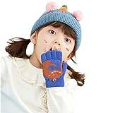 Children's Blue Dinosaur Cashmere Wool Gloves for Toddlers Convertible Half Winter with Mitten Top Children Boys Finger Flip Girls Gloves Cover Gloves Gloves Gloves Ski Gloves (Blue, One Size)