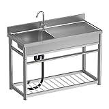 Commercial Kitchen Sink Single Stainless Steel Sink with Worktop for Garage Kitchen Outdoor Indoor