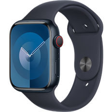 Apple Watch Series 9 45mm (GPS + Cellular) Midnight Aluminium Case with Midnight Sport Band - S/M at Â£549.50 on Refresh Flex - Smartwatch Unlimited (1 Month contract) with Unlimited 4G data. Â£7 a month. Includes: Apple Wireless AirPods 2 (White). - Black