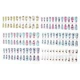 144pcs Colorful Full Cover Press On Nails, Detachable Multiple False Nails with Breathable Lightweight for Acrylic, Dipping Powder, Gel Nail Polish Suitable for Salons DIY Nail Art