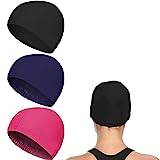 Fabric Swimming Cap, 3 Pieces Swimming Caps, Elastic Swim Caps, Comfortable Non-slip Fabric Swimming Hat Lightweight Bathing Caps for Women Men Kids for Water Sports 3 Colors