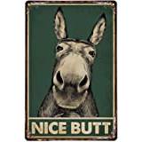 RIFOSA 6"x8" Funny Bathroom Quote Metal Tin Sign Wall Decor Green Nice Butt Donkey Metal Sign Vintage Bathroom Toilet Decoration For Home Bar Restaurant Cafe Wall Decor