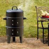 Livingandhome Outdoor BBQ Upright Charcoal Smoker Grill, black