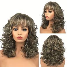Highlight Medium Long Wavy Wig With Bangs Synthetic Wig Beginners Friendly Heat Resistant Wig For Women - Highlights
