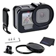 SOONSUN Metal Protective Case for GoPro Hero 12/11 / 10/9 Black, Back Door Housing Frame, Side Open Wire Connectable Video Cage with 52mm UV Filter + Side Door for GoPro Hero 12 11 10 9 Black