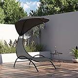 BoNpur Sun Lounger with Canopy Dark Grey 167x80x195 cm Fabric&Steel,Sun Bed Chair with High Backrest, Outdoor Chaise Lounge Chair for Poolside,Backyard and Garden