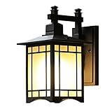 Square Retro Outdoor Wall Lamp Japanese Style Waterproof Wall Lantern Garden Exterior Doorway Wall-Mounted with Glass Lampshade Landscape Aluminum Wall Sconce ( Color : Black , Size : 13*32cm ) To