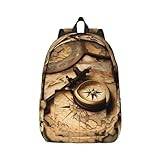 MQGMZ compass and old world map print double shoulder canvas daypack travel laptop backpack, work, travel, sports, beach, blackone, S