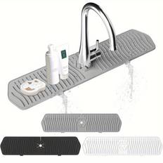 1pc Silicone Sink Splash Guard, 24-inch Faucet Mat, Durable Plastic Sink Protectors, Faucet Handle Drip Catcher Tray, Easy To Clean, Suitable For Kitchen And Bathroom Sinks, Universal Fit - Grey
