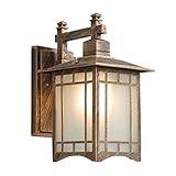 Square Retro Outdoor Wall Lamp Japanese Style Waterproof Wall Lantern Garden Exterior Doorway Wall-Mounted with Glass Lampshade Landscape Aluminum Wall Sconce ( Color : Brown , Size : 13*32cm ) To