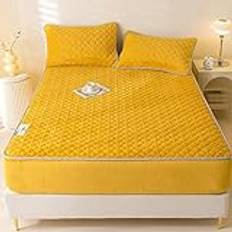 Milk Velvet Fitted Sheet, Soft Warm Cozy Cot Sheets, Deep Pocket Fluffy Bed Sheets for Twin/Full/Queen/King Size, Fitted Bedspread, Plush Mattress Cover for Comfort,Yellow,King(200 * 220CM)