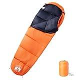 vidaXL 3-Season Mummy Sleeping Bag - Moisture-Proof, Water-Resistant for Camping, Hiking with Polyester Shell, PP Fill, Drawstring Hood, Orange/Black