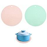 2 Pieces Round Placemats, Pot Coasters, Silicone Trivet Decorative for Kitchen, Dining Table, Office, Mug, Thermos Flask, Coffee Mug (24 cm, Pink, Green)