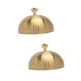 ABOOFAN 2pcs No Magnetic Cover Dome Metal Cake Cover Steaming Dome Steam Basting Cover Black Stick on Tiles Cheese Dome Golden Dome Cover Kitchen Plate Warmer Round Dessert Stainless Steel