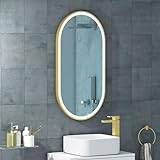 Elite 450 x 900mm Brushed Brass LED Illuminated Framed Capsule Bathroom Mirror - Anti-Fog