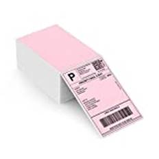 MUNBYN Thermal Labels 4x6 Fanfold for Label Printer, Compatible with Etsy, Shopify, Ebay, Amazon, Royal Mail, FedEx, UPS, Pack of 500, Pink