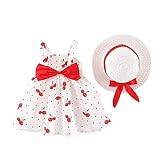 Baby Girl's Cotton Dresses Toddler Kids Girls Sleeveless Summer Floral Print Strap Princess Dress Casual Clothes Outfits Princess Party Dress (Red, 12/100)
