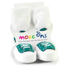 Mocc Ons Slipper Socks (Turquoise Sneaker) - 6-12m
