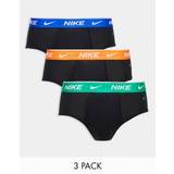 Nike Everyday Cotton Stretch hip briefs 3 pack in black with blue/orange/green waistband